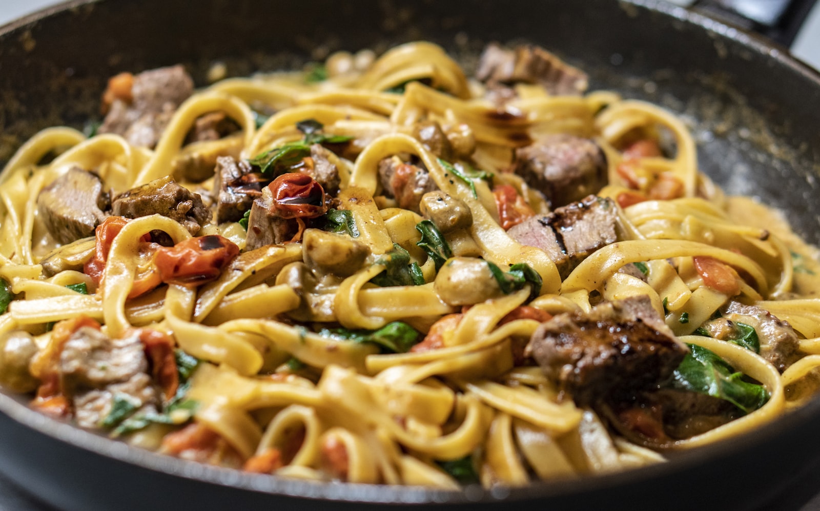 Fusilli pasta in a pink tomato-cream sauce