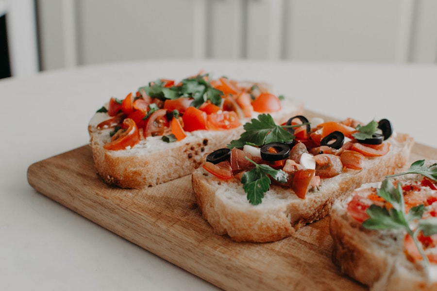 Bruschetta with tomato, basil and olive oil on toasted bread