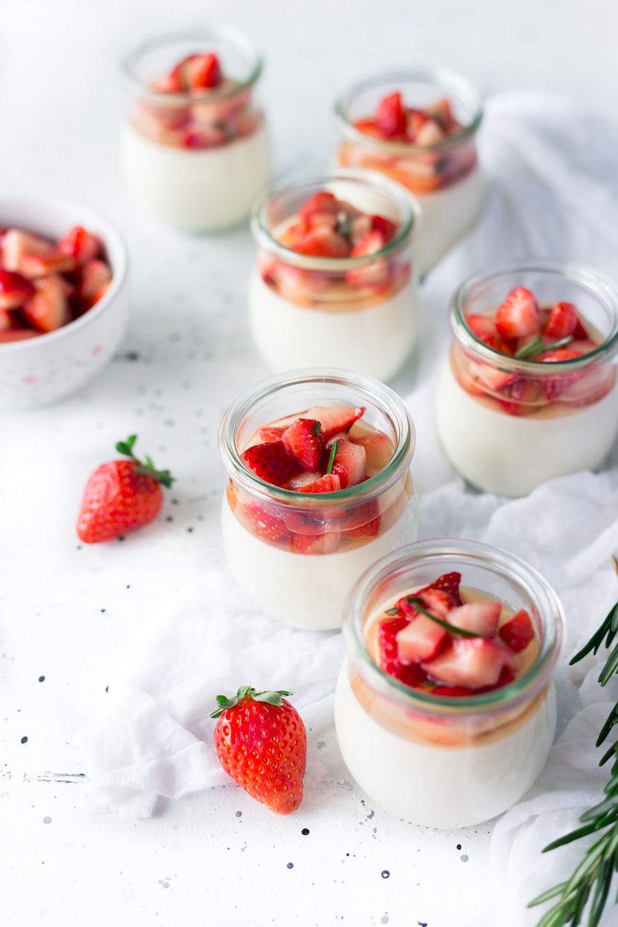 Panna cotta topped with strawberries