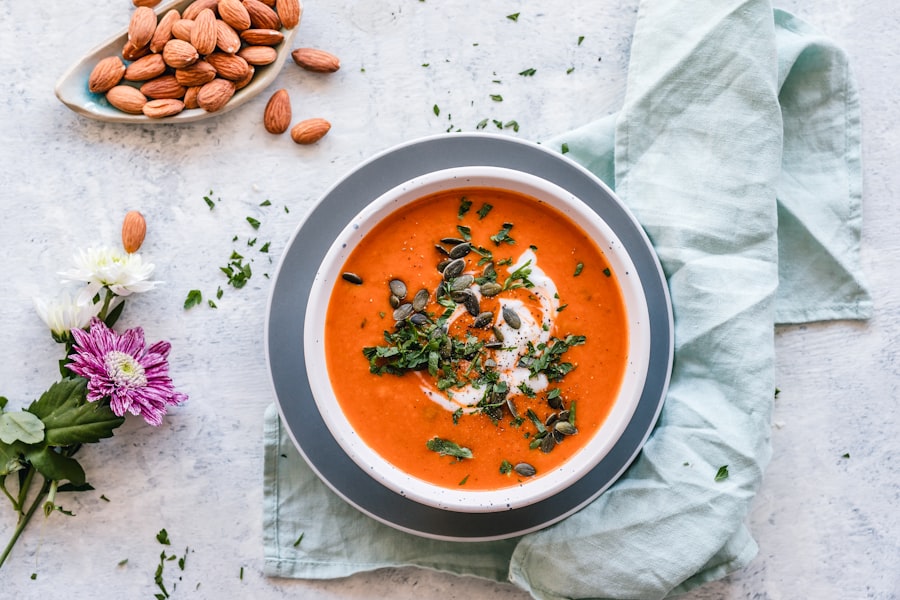 Bowl of tomato and basil soup